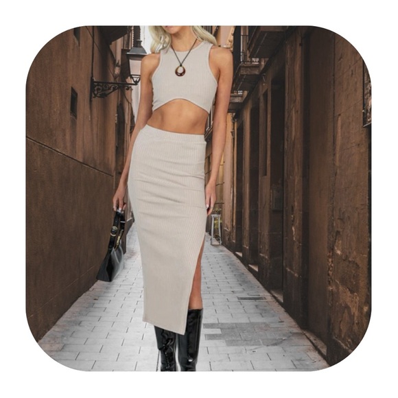 Princess Polly size 2 beige Ellie midi skirt & crop top set - Picture 1 of 10
